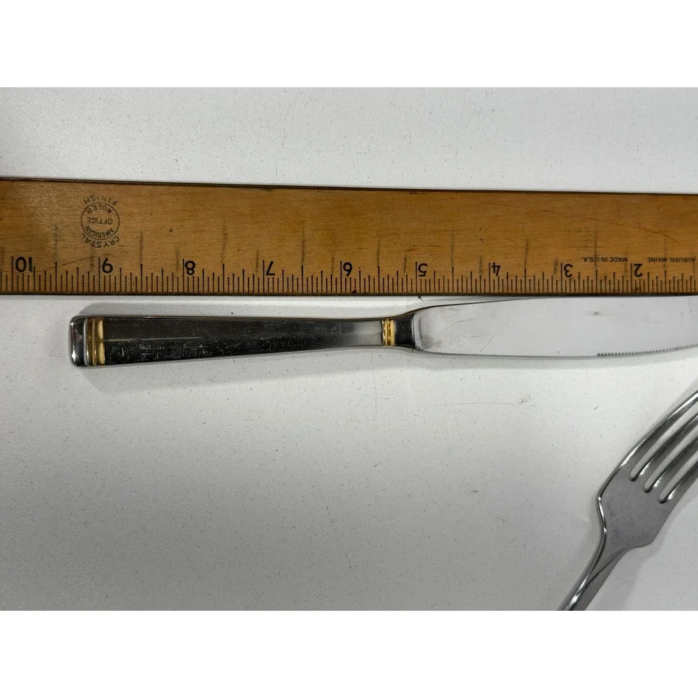 Dalia Spain 18-10 Stainless Flatware Dinner Fork and Knife Gold Accents 2pc Set